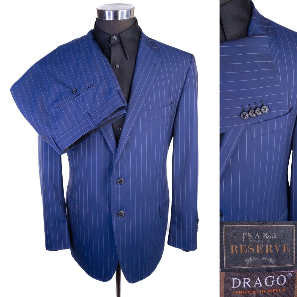 Jos A Bank RESERVE X DRAGO Super 130's Wool 2-Pcs Suit Blazer Sz 43R Pants 41X28